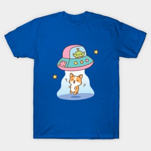 Alien Abducts Clueless Corgi Funny T-Shirt